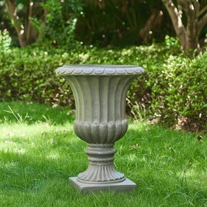 Okak Elegent Outdoor Urn Planter with Decorative Relief Pattern, Flower Pots with Square Base, Plant Pots for Backyard, Garden - 1 of 4