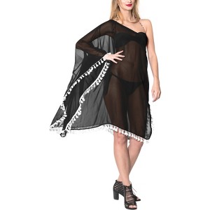 HAPPY BAY Women's Summer Vacation Swimwear Swim Suit Loose Beach Wear Dress Holidaywear Short Bathing Suit Cover-up 1X-2X Black Solid - 1 of 4