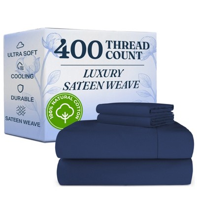 100% Cotton 400 Thread Count 4 Piece Sheet Set - Soft & Cozy Sateen Bed Sheets - CGK Linens