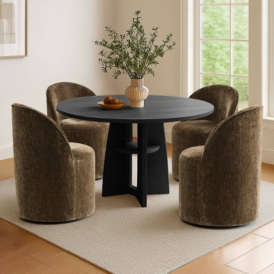 Modern Upholstered Dining Chair Set of 4 Chenille Dining Chair with Wheels Round Dining Room Chair for Kitchen,Indoor Furniture—Tanpinhause