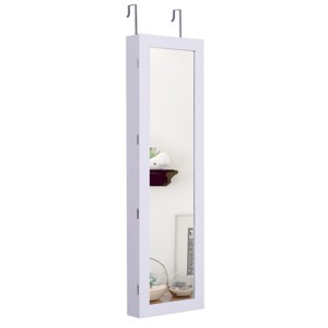 Tangkula Door Mounted Mirrored Jewelry Cabinet Dressing Storage Box with LED lights White - 1 of 4