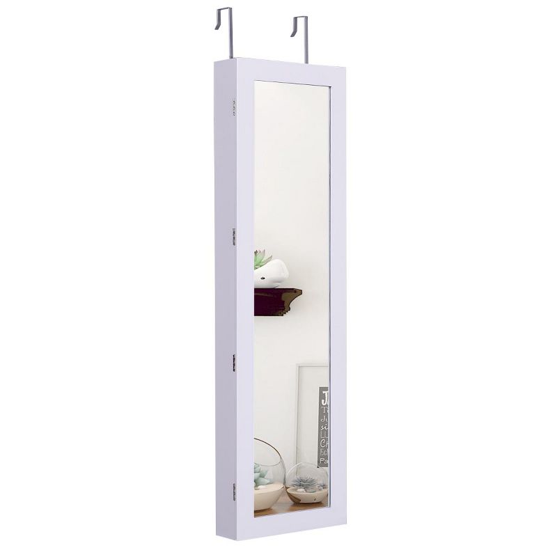 Tangkula Door Mounted Mirrored Jewelry Cabinet Dressing Storage Box with LED lights White, 1 of 8