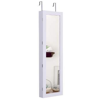 Tangkula Door Mounted Mirrored Jewelry Cabinet Dressing Storage Box with LED lights White