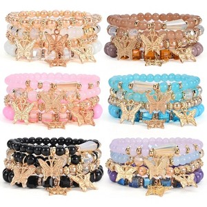 6 Sets Bohemian Stackable Stretch Bracelets Multi-color Boho Jewelry for Women with Various Charms - 1 of 4