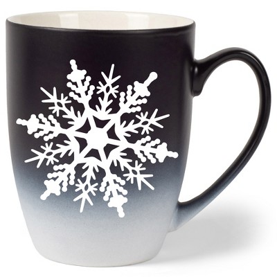 Elanze Designs Snowflake Bold Line Two Toned Ombre Matte Black and White 12 ounce Ceramic Stoneware Coffee Cup Mug