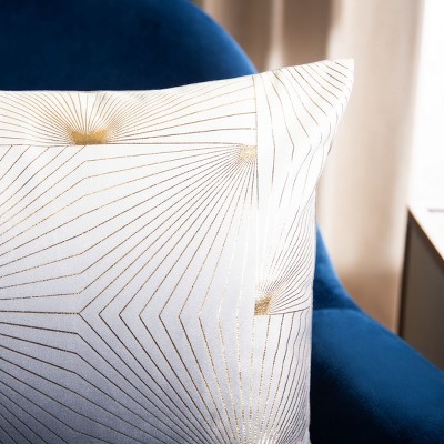 Gray and Gold Geometric Embroidered Rectangular Pillow