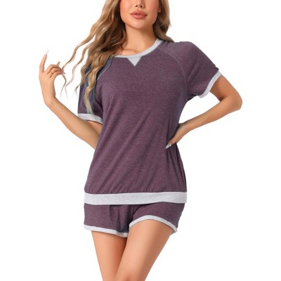 cheibear Women's Short Sleeve Sleepwear with Pockets Casual Short Pajama Sets 2 Pcs