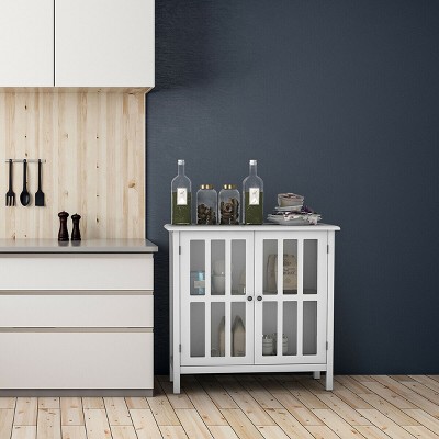 Elegance White MDF Glass-Paneled 2-Shelf Storage Cabinet