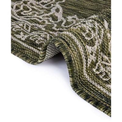 Green Rectangular Stain-Resistant Outdoor Area Rug