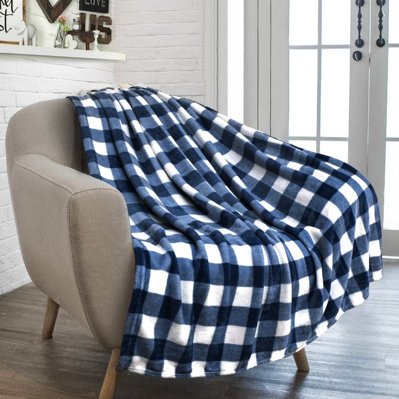 PAVILIA Premium Fleece Throw Blanket for Sofa Couch, Soft Flannel Plaid Stripe Decorative Print Blanket, 1 of 9