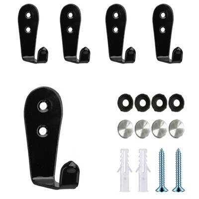 Phiestina 5-Piece Large L-Shaped Stainless Steel Hooks Set (Black)