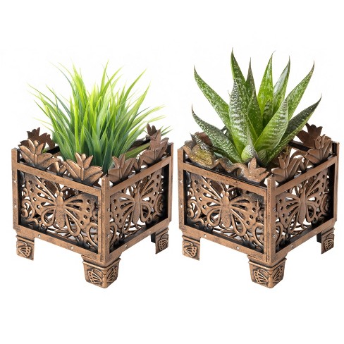 Gardenised Set of 2 Outdoor Living Butterfly Square Plant Stand, Flower Planting Pot, Antique Bronze - image 1 of 4