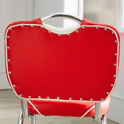 Red and White Faux Leather Retro Side Chairs with Chrome Legs, Set of 2
