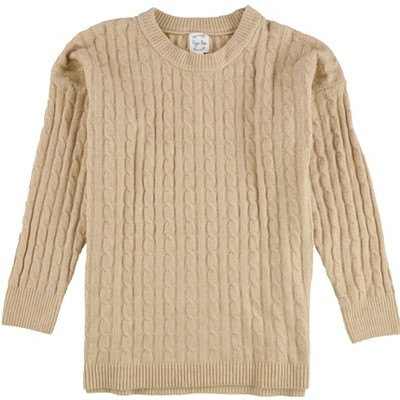 Hippie Rose Womens Cable Knit Crewneck Tunic Pullover Sweater, Beige, X-Large