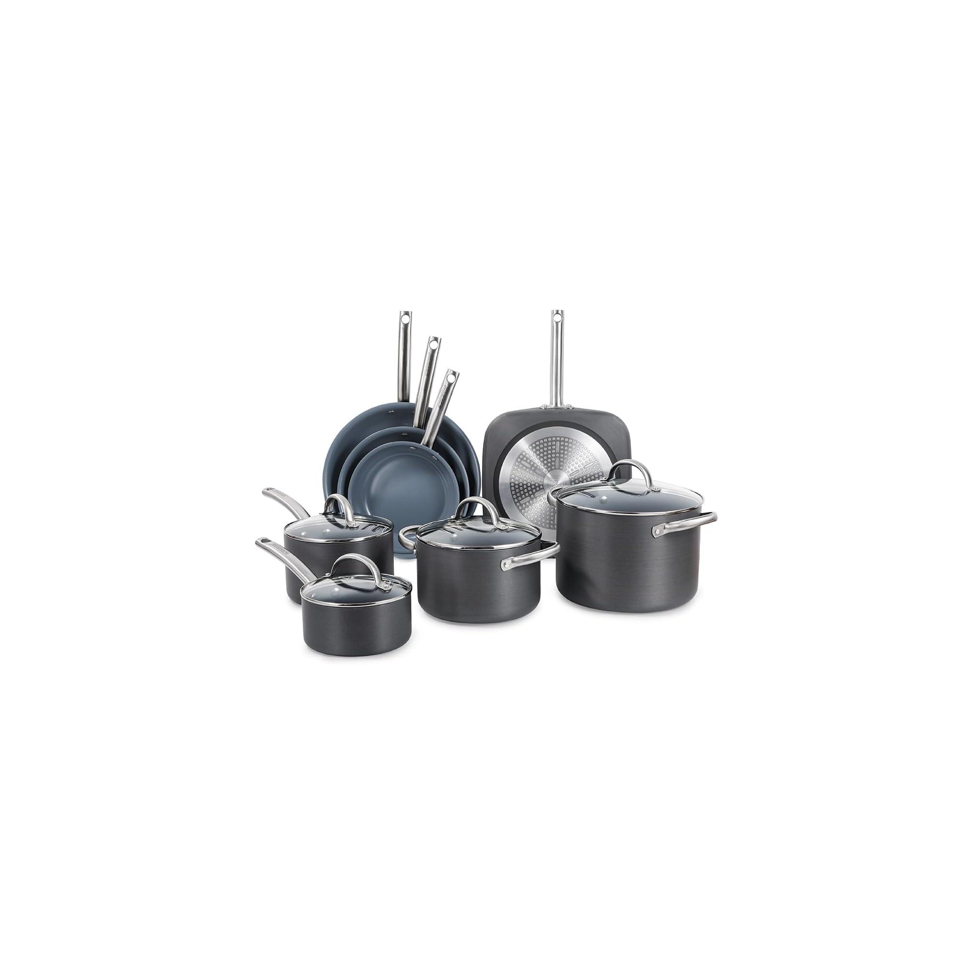 BLACK+DECKER 12-Piece Ceramic Hard Anodized Aluminum Cookware Set, Pots and Pans Set with Ceramic Non-Stick Coating