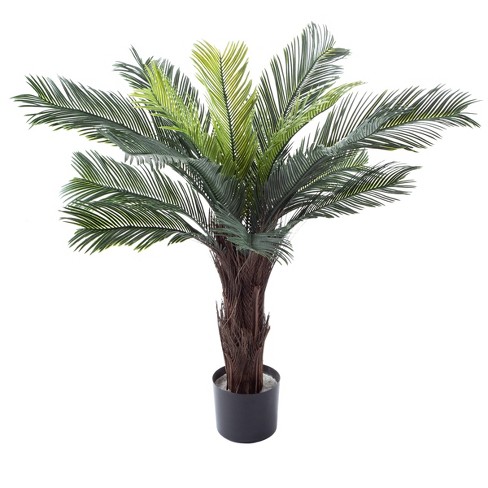 Artificial Cycas Palm Tree- 3-foot Potted Faux Plant For Home Or