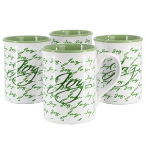 Gibson Home Inspirational Words Joy 4 Piece 16 Ounce Stoneware Mug Set in Green - 1 of 4