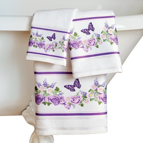 Collections Etc Lavender Floral Butterfly Garland Bathroom Towel Set Target