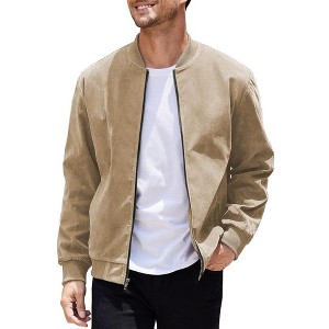 COOFANDY Men's Casual Varsity Jacket Vintage Lightweight Suede Bomber Jackets S-XXL - 1 of 4