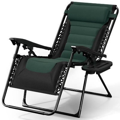 Nestl Padded Zero Gravity Chair, Oversized Patio Lounge Chair, Reclining Camping Chair, Folding Outdoor Chair with Headrest and Cup Holder