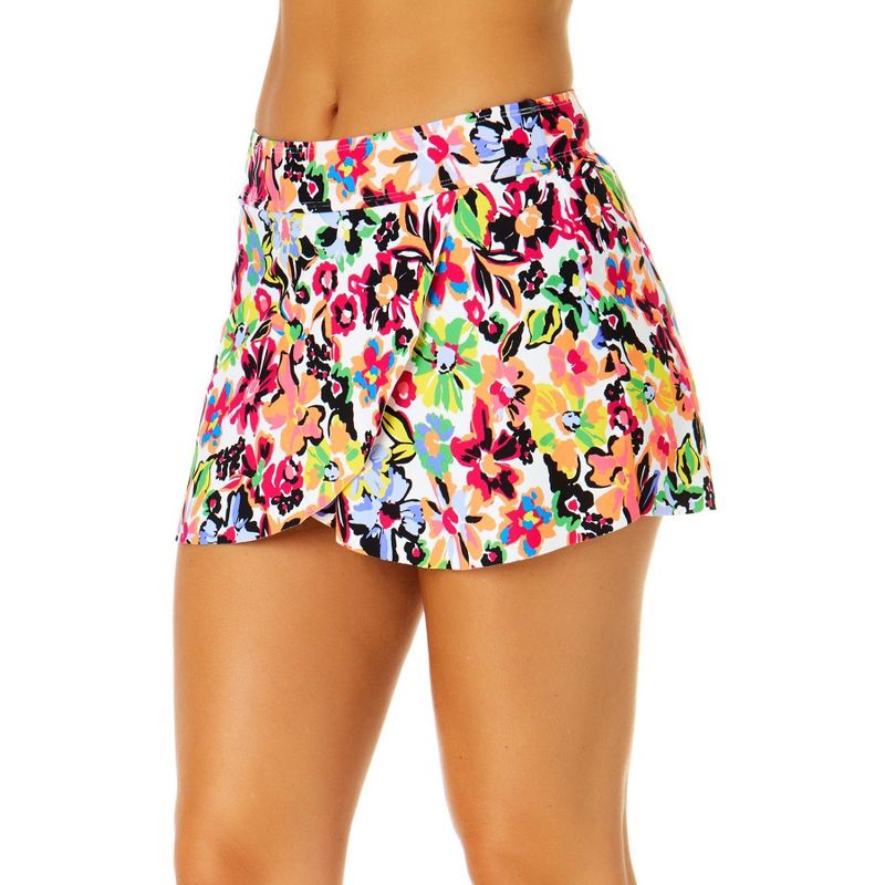 Anne Cole Women's Sun Blossom Drape Front Mid Rise Swim Skirt Bottom, 3 of 5