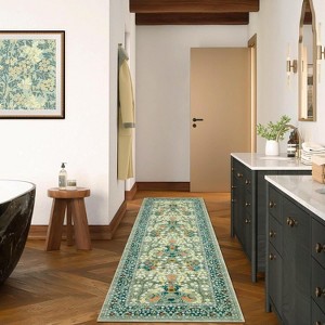 Acekool Washable Area Rug, Non-Slip Floral Botanical Carpet, Soft Low Pile Throw Rug for Living Room Bedroom Kitchen, Stain Resistant - 1 of 4