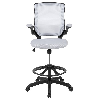 White Mesh Ergonomic Drafting Chair with Adjustable Foot Ring