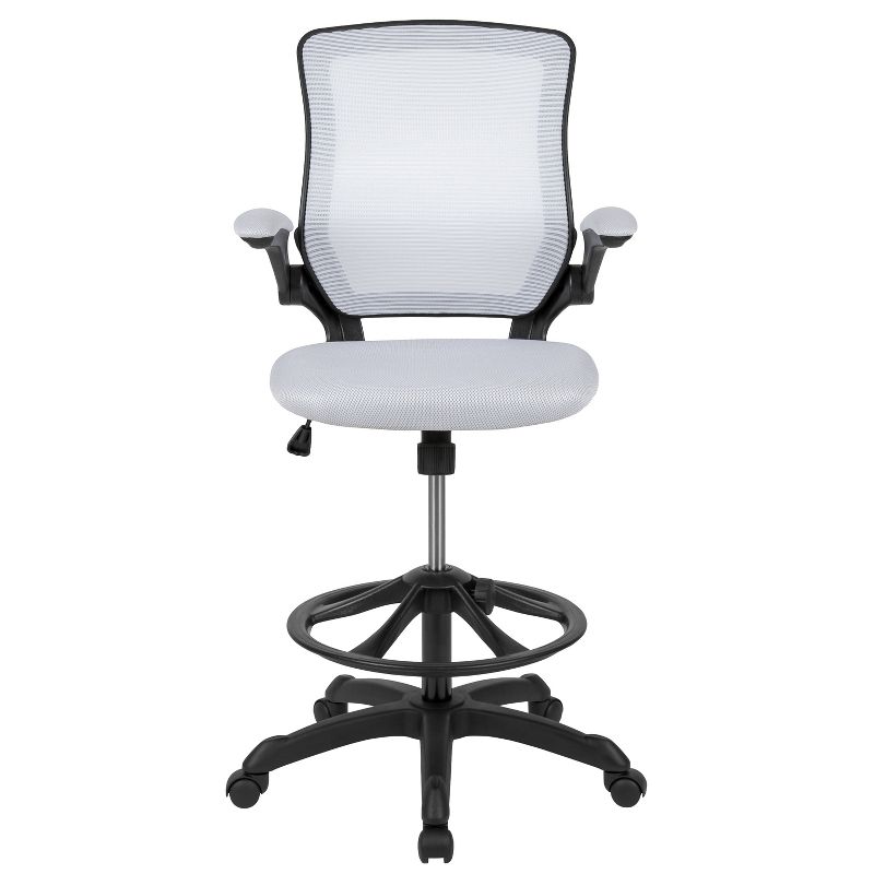 Flash Furniture Mid-Back Mesh Ergonomic Drafting Chair with Adjustable Foot Ring and Flip-Up Arms, 6 of 17