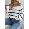 V For City Women's 2025 Autumn Winter Casual Striped Off-Shoulder Lantern Sleeve Pullover Sweater - 4 of 4