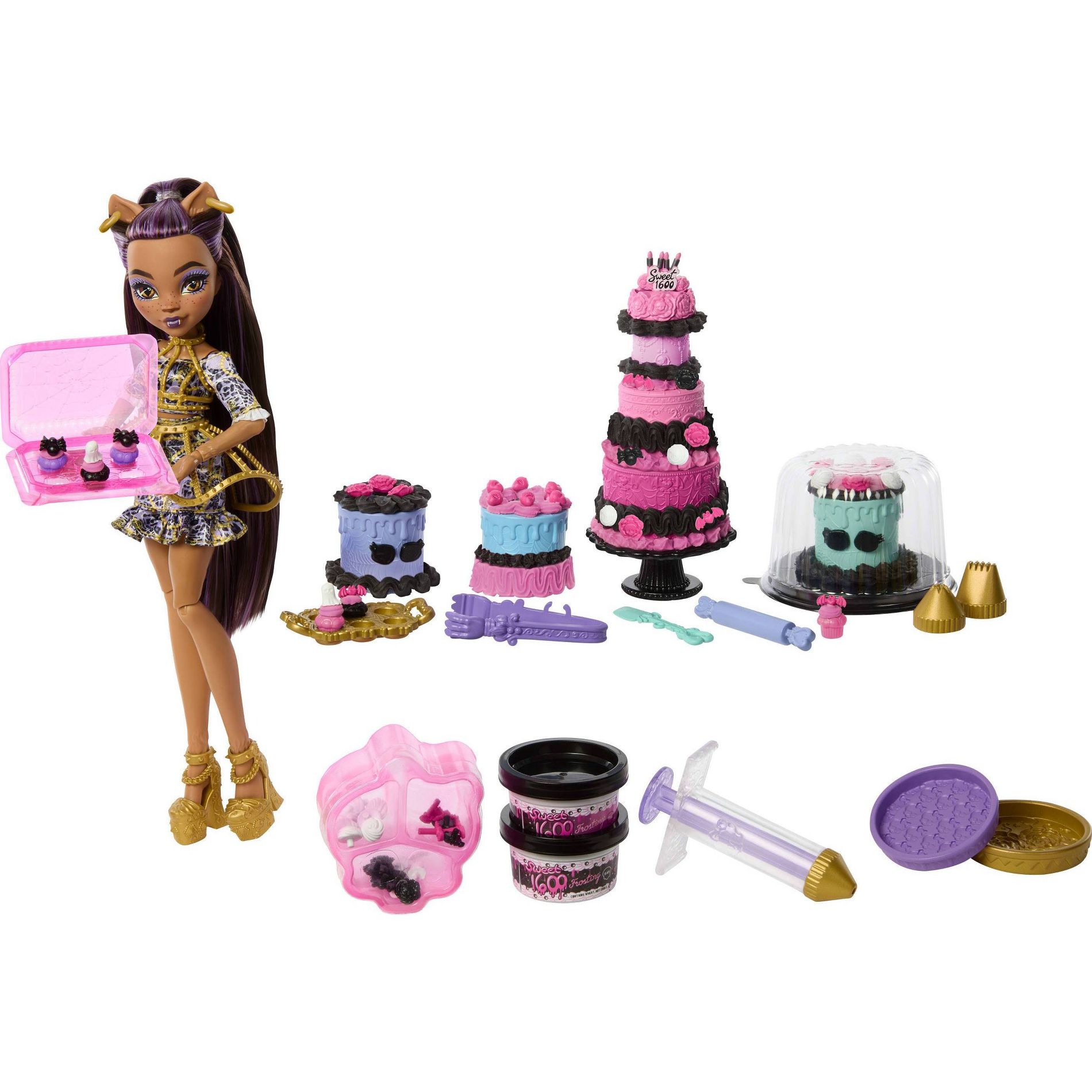 Monster High Scary Sweet Birthday Cake Kit with Clawdeen Wolf Doll and 20+ Decorating Accessories