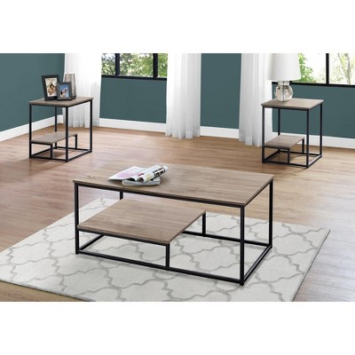 Monarch Specialties Table Set 3Pcs Set Coffee End Side Accent Living Room Metal Laminate Brown Black Contemporary Modern