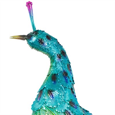 Jumbo Size Blue and Green Iron Peacock Garden Statue