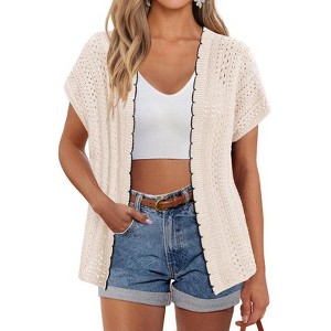 Coolmee Women's Plus Size Crochet Cardigan Lightweight Short Sleeve Summer Boho Open Front Knitted Cardigans - 1 of 4
