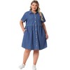 Agnes Orinda Women's Plus Size Denim Babydoll Tiered Short Sleeve Button Down Jean Shirt Dresses - 3 of 4