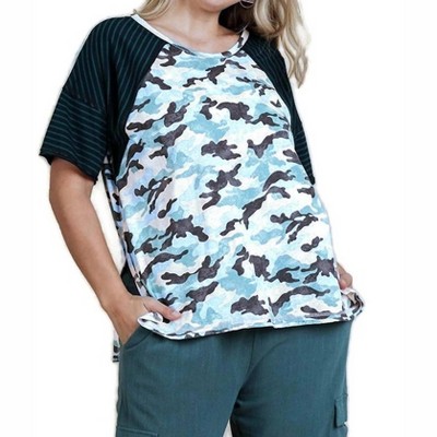 Women's Camo & Striped Top - PLUS - umgee