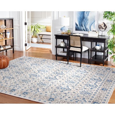 Navy & Light Grey Synthetic 2' x 14' Hand-knotted Runner Rug