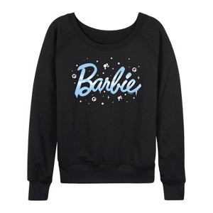 Women's - Barbie - Winter Snowflakes Lightweight French Terry Wide Neck Long Sleeve Shirt - 1 of 4