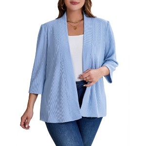 Clearlove Womens Plus Size Cardigan Casual 3/4 Sleeve Waffle Knit Duster Open Front Tops - 1 of 4
