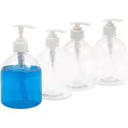 Juvale 4 Pack Clear Plastic Pump Bottle Soap Dispensers for Kitchen, Bathroom (17 oz)