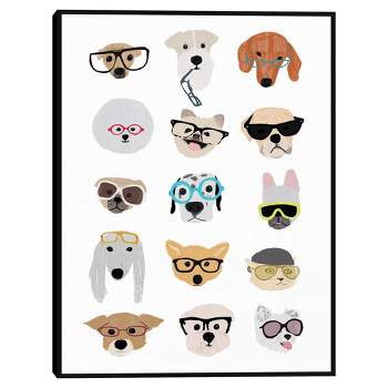 18" x 24" Dogs with Glasses by Hanna Melin Framed Canvas Art Print - Masterpiece Art Gallery