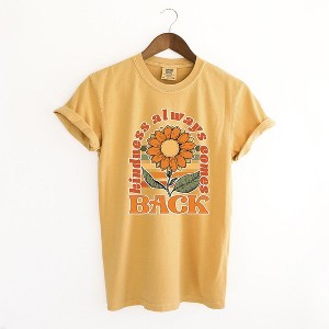 Simply Sage Market Women's Kindness Always Comes Back Retro Flowers Short Sleeve Garment Dyed Tee - 1 of 2