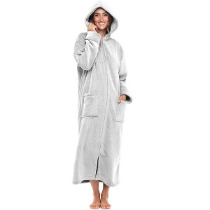 ADR Women's Zip Up Robe with Hood, Women's Long Zipper Robe, Warm Cozy Hooded Bathrobe - 1 of 3