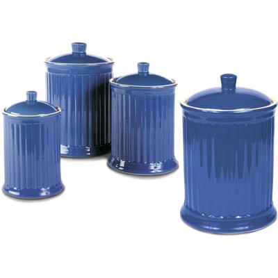 Omniware Simsbury 4-Piece Canister Set, Stoneware Kitchen Storage with Silicone-Sealed Lids, Lead-Free Glaze, Rustic Farmhouse Containers