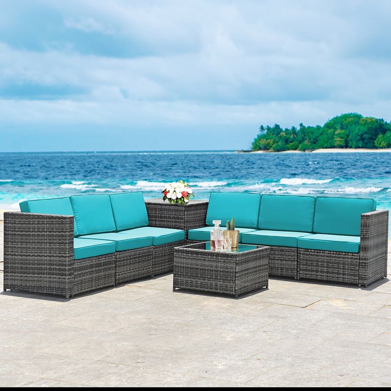 Costway 8 PCS Wicker Sofa Rattan Furniture Set Patio Furniture w/ Storage Table White\ Black\Turquoise\Red, 4 of 10