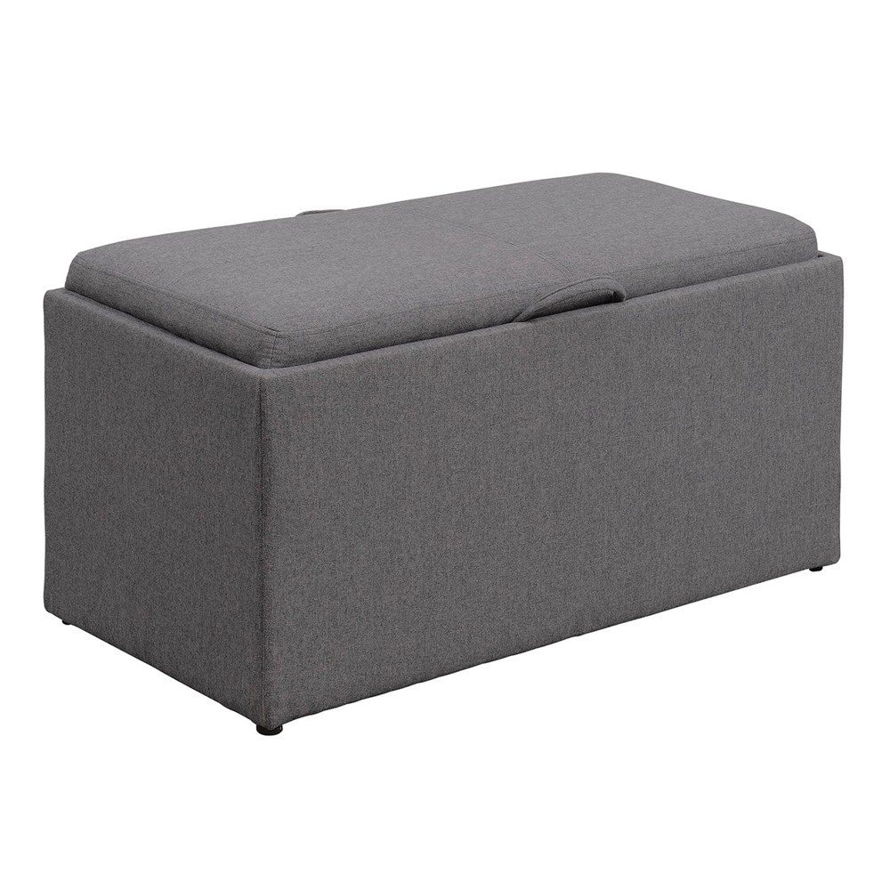 Designs4Comfort Sheridan Storage Bench with 2 Side Ottomans Soft Gray Fabric - Breighton Home