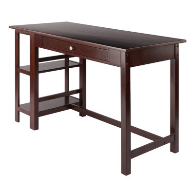 Transitional Walnut Wood Home Office Desk with Drawer and Shelves
