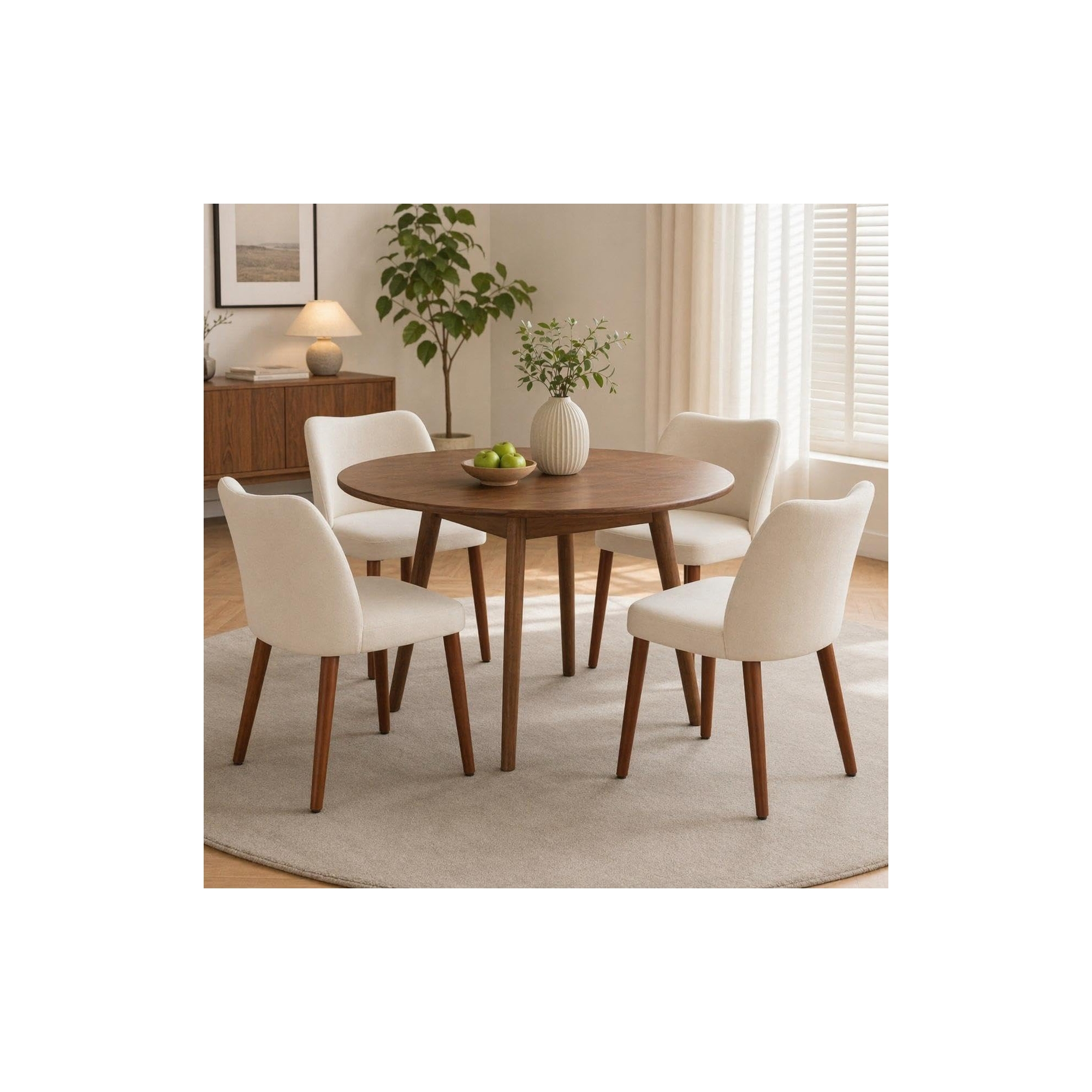 Wooden Dining Chairs Set of 4, Modern Fabric Upholstered Dining Room Chair with Ergonomic Curved Backrest for Kitchen Dining Room and Restaurant