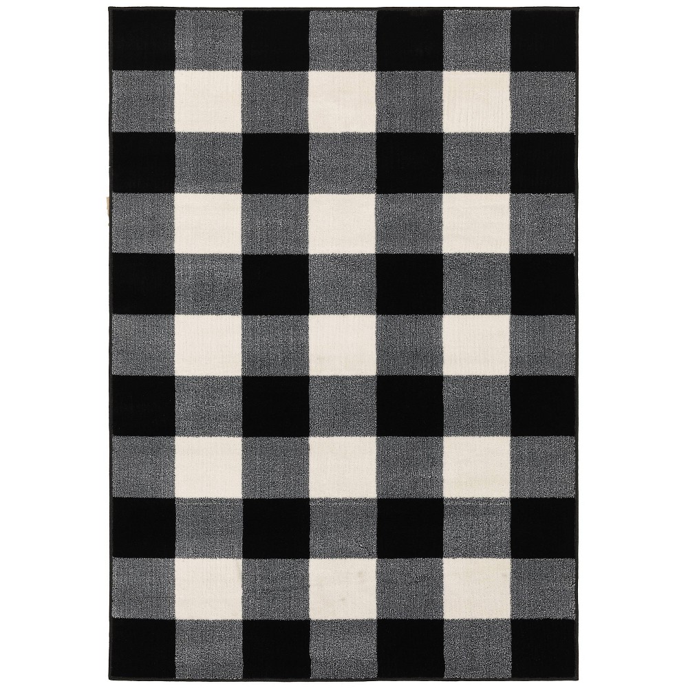 7'10inx10' Gabriella Gingham Check Rug Black/Ivory - Captiv8e Designs