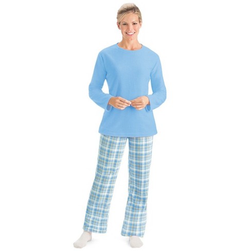 Collections Etc Fleece Pajama Set With Plaid Pants Medium Blue Lounge Set :  Target