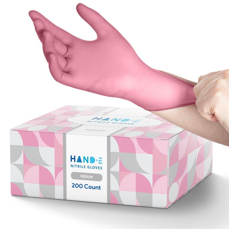 Hand-E Pink Nitrile Gloves, Perfect for Cleaning & Cooking - 200 Pack, 1 of 7